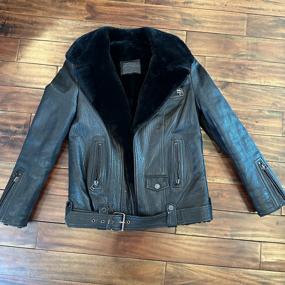 RARE $1,200 Ukranian Luxury Label WILDWOOD Black Real Leather Jacket size Small